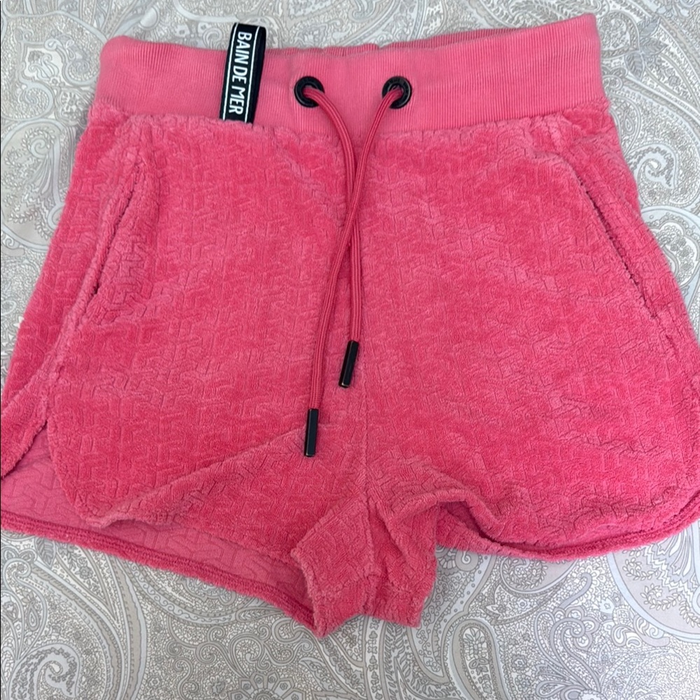 Pink Athletic Terry Shorts with Drawstring Waistband